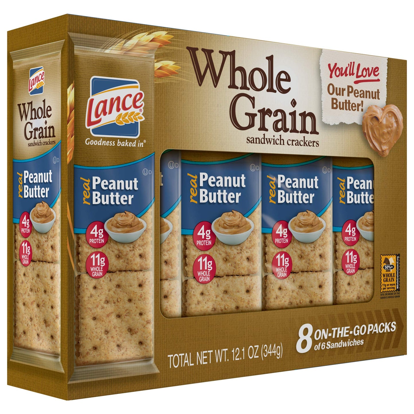 Lance Whole Grain Peanut Butter Crackers - 3 Boxes Of 8 Individual Packs