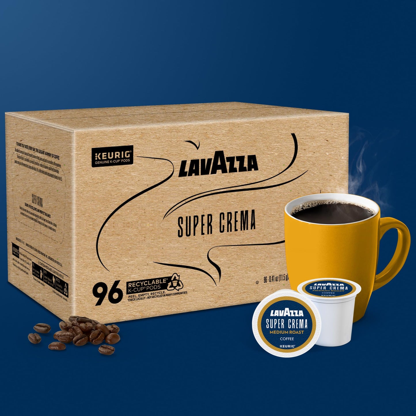 Lavazza Super Crema, Single Serve Keurig K-Cup Pods, Medium Espresso Roast Coffee, 96-Count Box