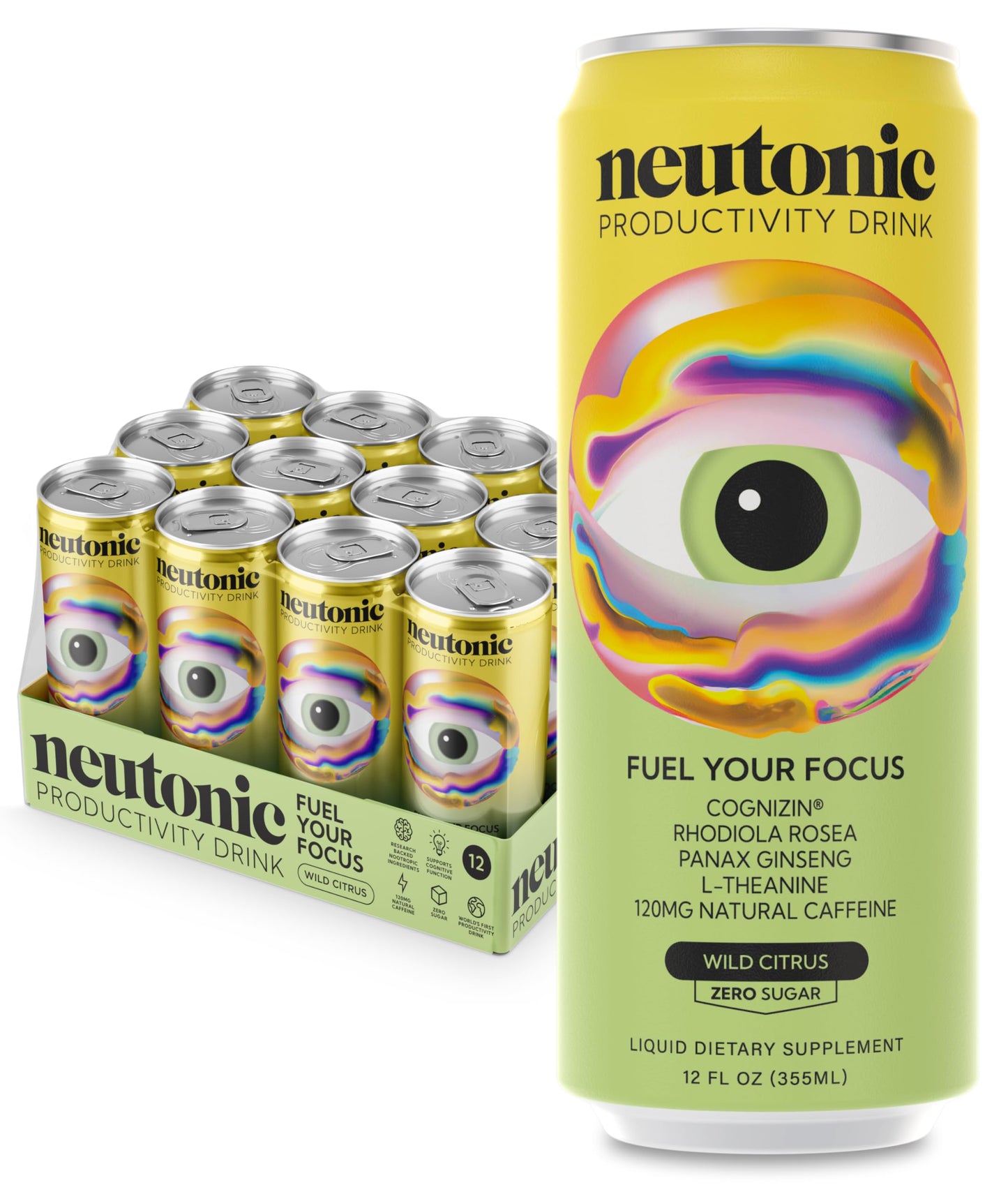 Neutonic Nootropic Energy Drink | Zero Sugar, 120mg Caffeine | Wild Citrus | 12 Cans