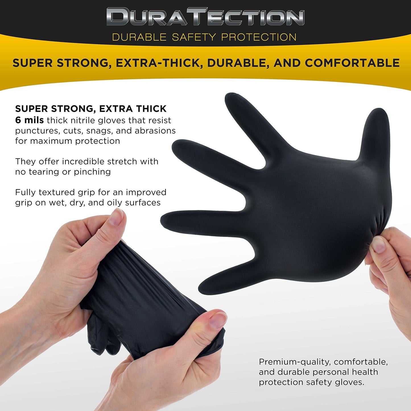 Dura-Gold Hd Black Nitrile Disposable Gloves, 3 Boxes Of 100, Size Small, 6 Mil - Latex Free, Powder Free, Textured Grip, Small
