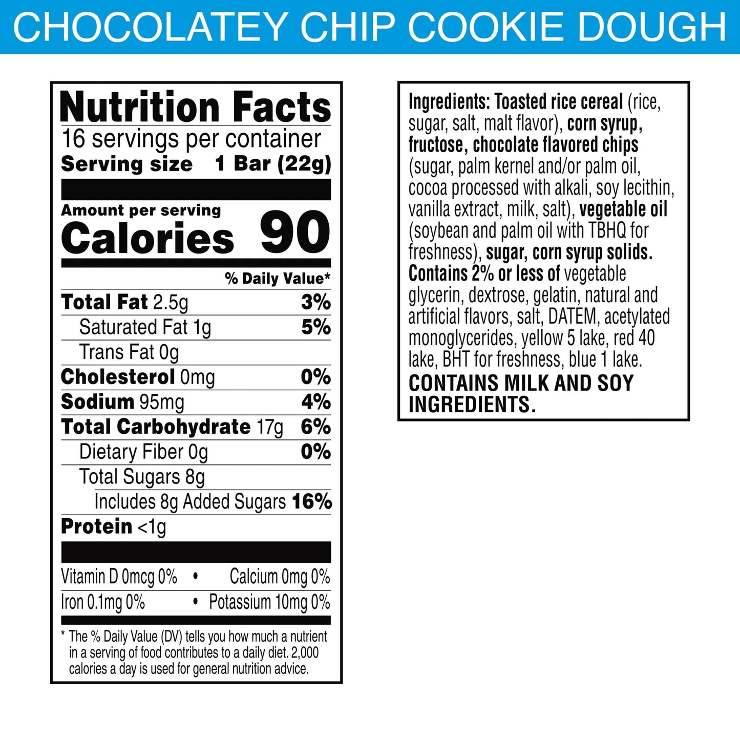 Rice Krispies Treats Marshmallow Snack Bars, Lunch Snacks, Chocolatey Chip Cookie Dough, 12.4oz Box (16 Count)