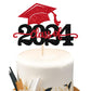 YCTHUNFISH Graduation Cake Topper - Class of 2024 Glitter Cap Decoration, Black & Red, Bamboo Material