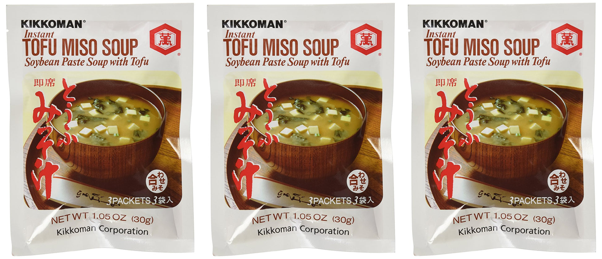 Kikkoman Instant Tofu Miso Soup (Soybean Paste Soup With Tofu) -(9 Pockets In 3 Packs) (3.15 Oz)