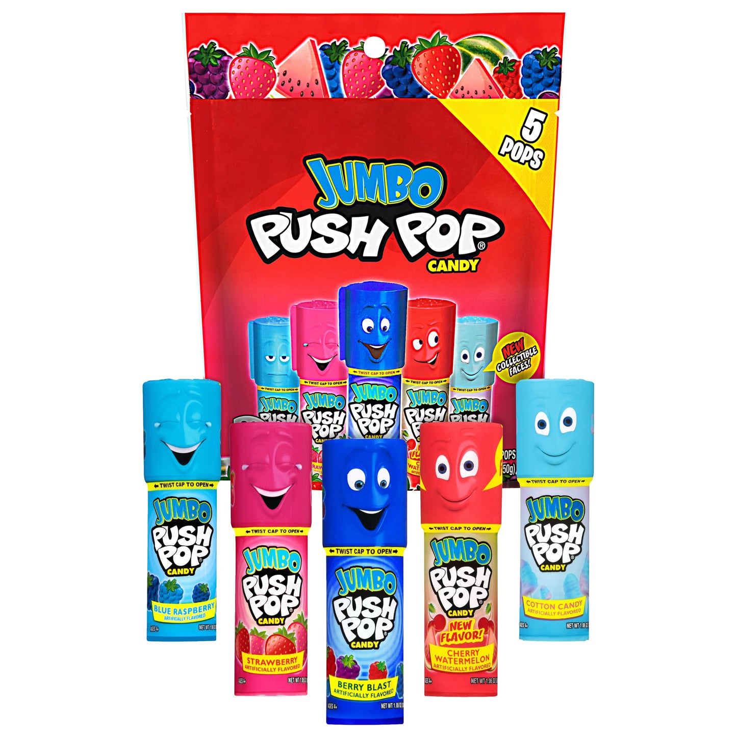 Push Pop Jumbo Lollipop Assorted Flavors, 5 Count