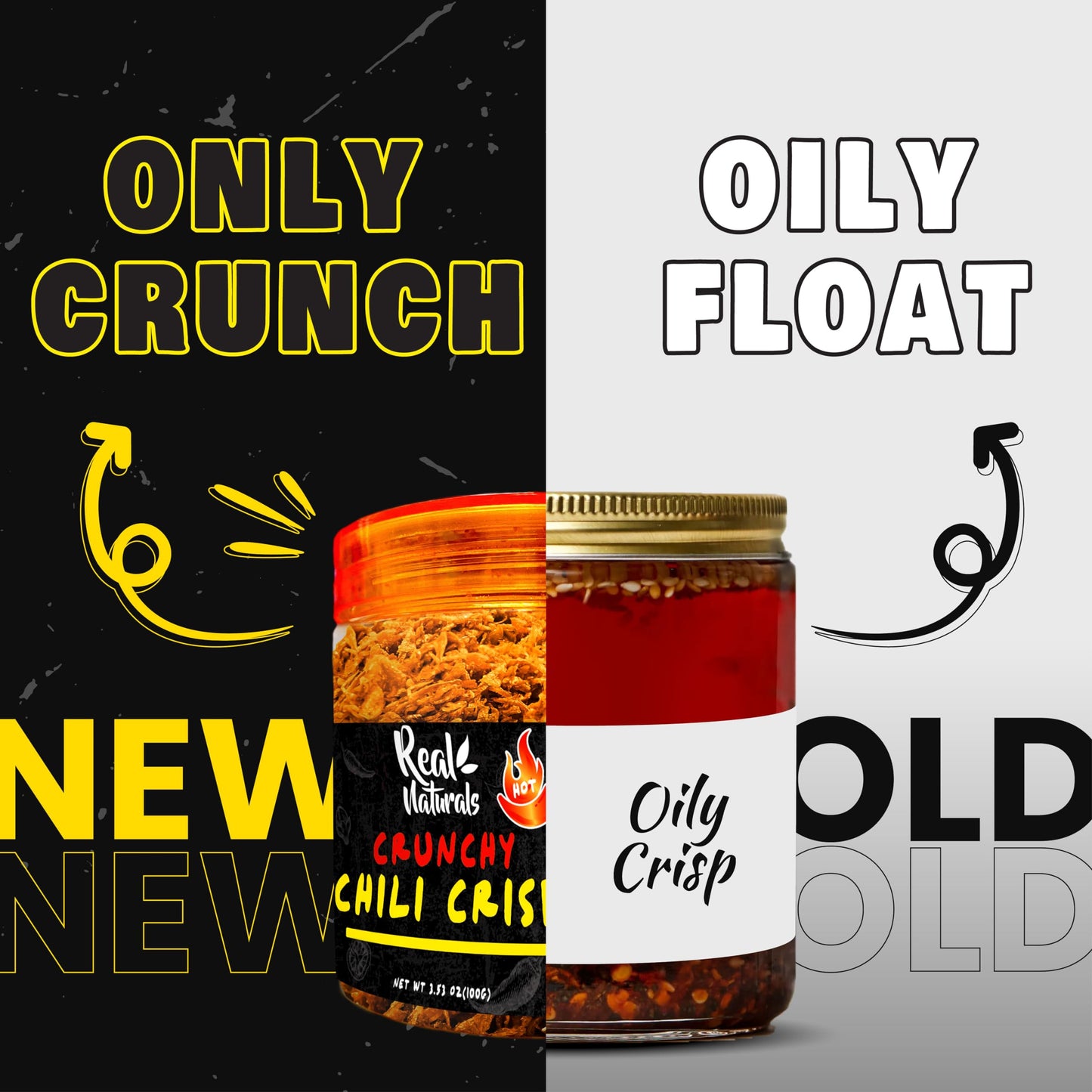 Chili Crisp No-Floating Oil (Extra Hot) Spicy Chilli Crisp Crunch. Crispy Garlic & Onion ''No-Oil'' Chili Oil Crisp By Real Natu