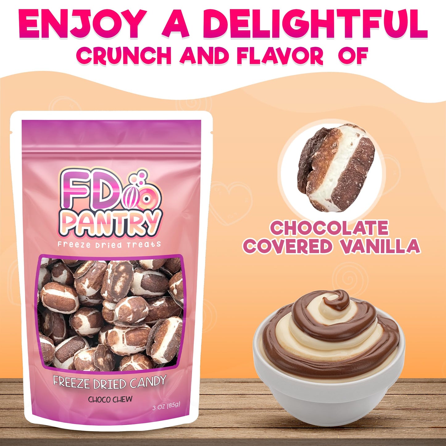 FD Pantry Freeze Dried Milk Chocolate Vanilla Nougat Candy, 7 oz Large Bag