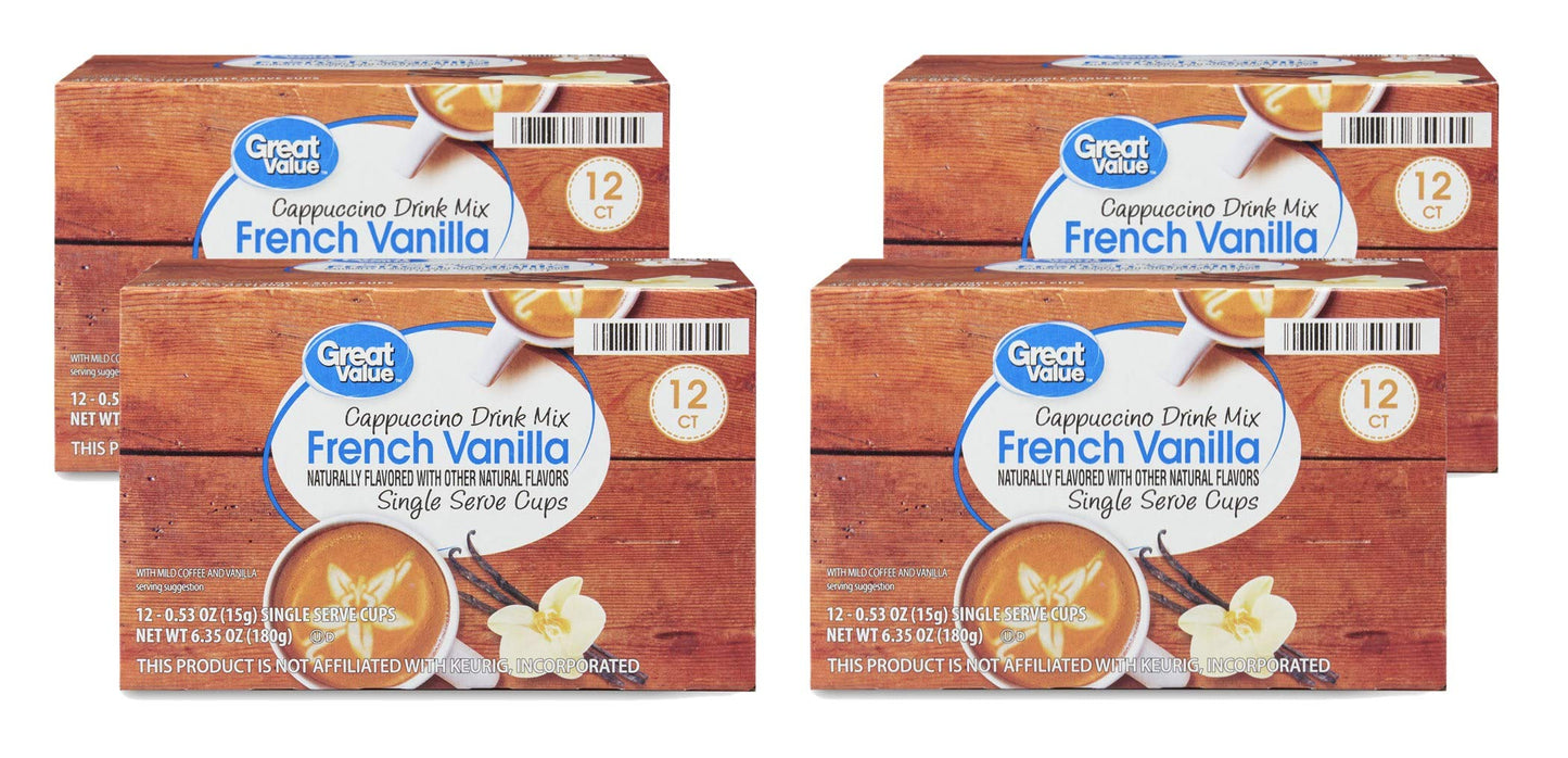 Great Value Cappuccino Coffee and Hot Drink Single Serve Pods  12 Count (French Vanilla Cappuccino  Pack of 4)