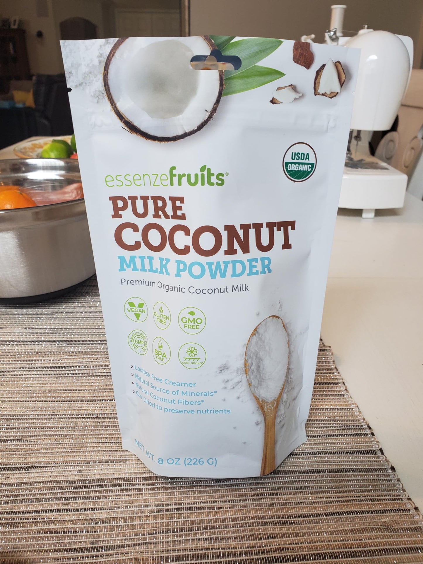 Essenzefruits Organic Coconut Milk Powder, Maltodextrin Free, No Sugar Added, Vegan, Keto, 8 Oz