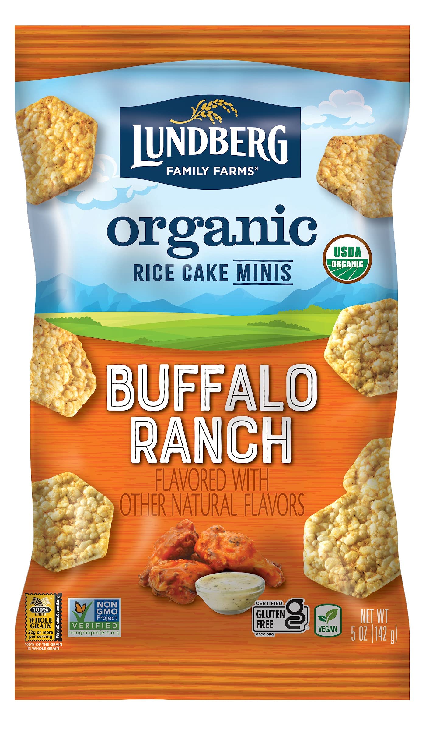 Lundberg Organic Buffalo Ranch Rice Cake Minis 5Oz Gluten-Free Whole Grain Vegan Usda Certified Organic Non-Gmo Project Verified