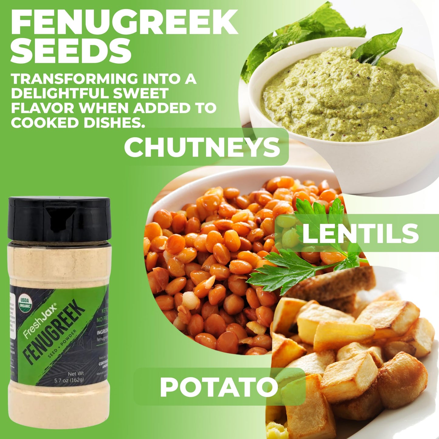 FreshJax Organic Fenugreek Powder - Premium Spices & Herbs, 5.7 Ounce, Certified Organic