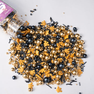 Royal Crown Black and Gold Sprinkles for Cake Decorating 4.23ounce - Sugar Mix Contains Jimmies & Pearl Sprinkles for Cupcake To