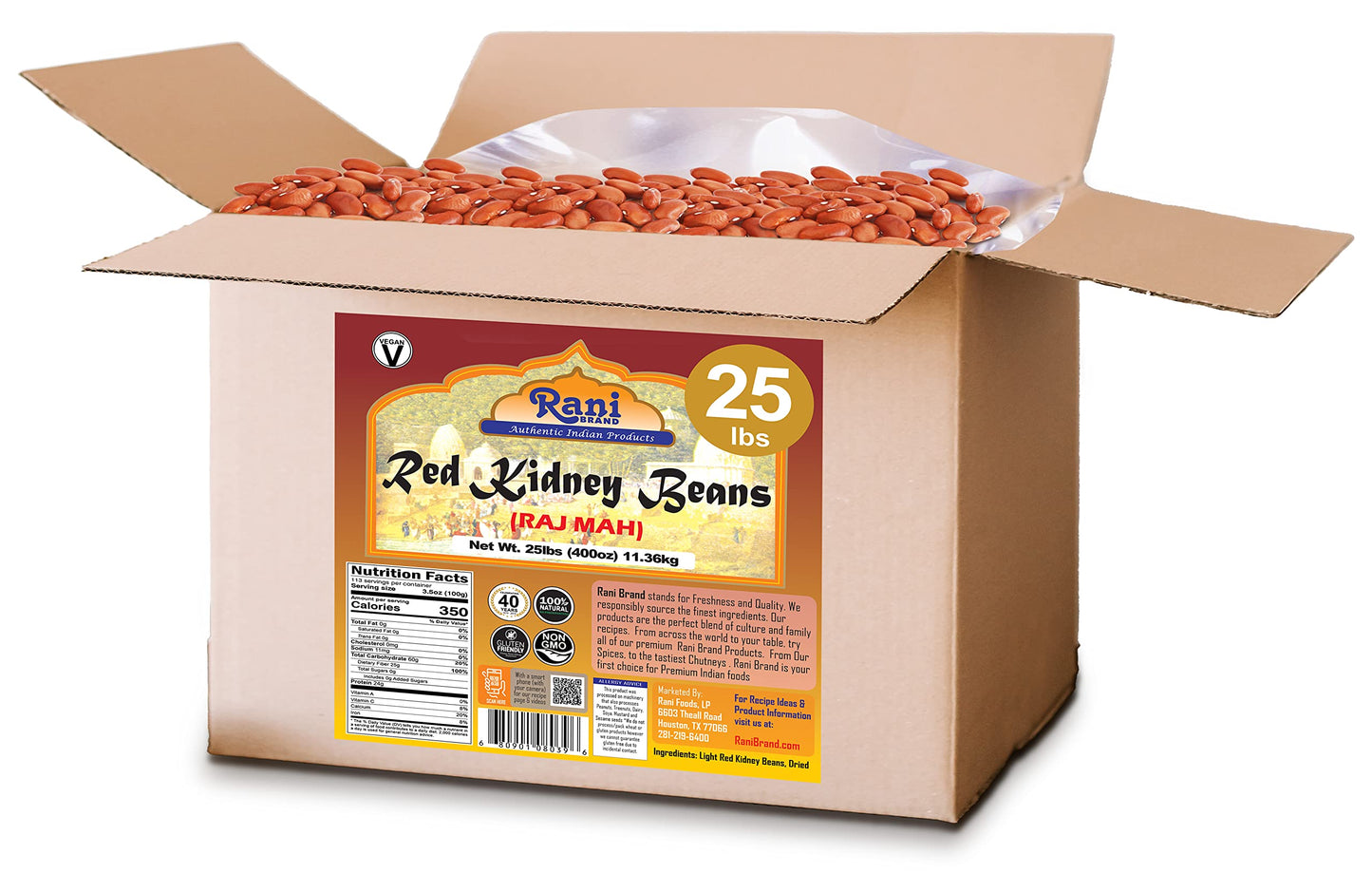 Rani Red Kidney Beans, Light 400Oz (25Lbs) 11.36Kg Bulk Box ~ All Natural | Vegan | Gluten Friendly | Non-Gmo | Kosher | Raj Mah