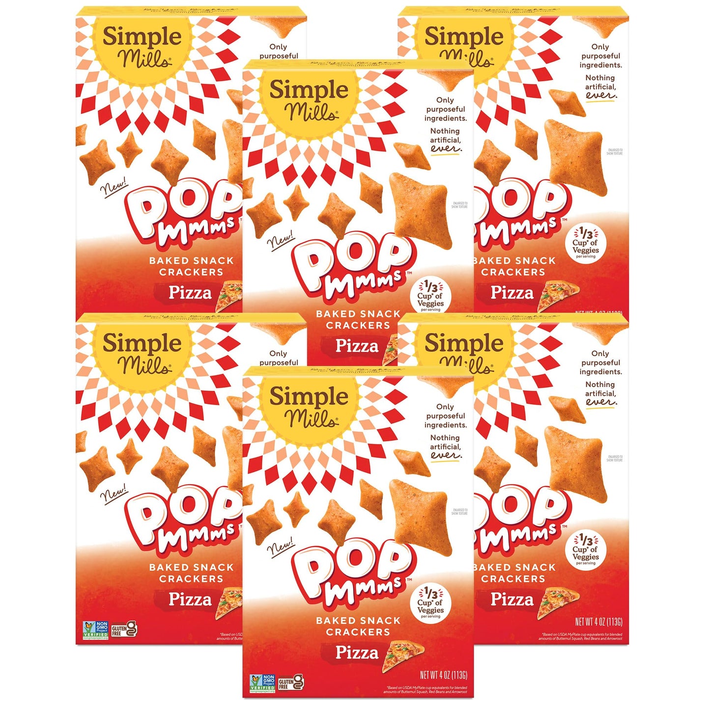 Simple Mills Pop Mmms Baked Snack Crackers, Pizza, Nothing Artificial, Kosher, Gluten Free & Non-GMO, 4 Ounce (Pack of 6)