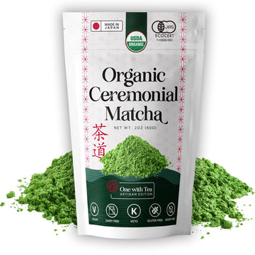 ONE WITH TEA Matcha Powder USDA ORGANIC Ceremonial Matcha, Hot or Iced, Smoothies Authentic Japanese Green Tea Powder, MADE IN J
