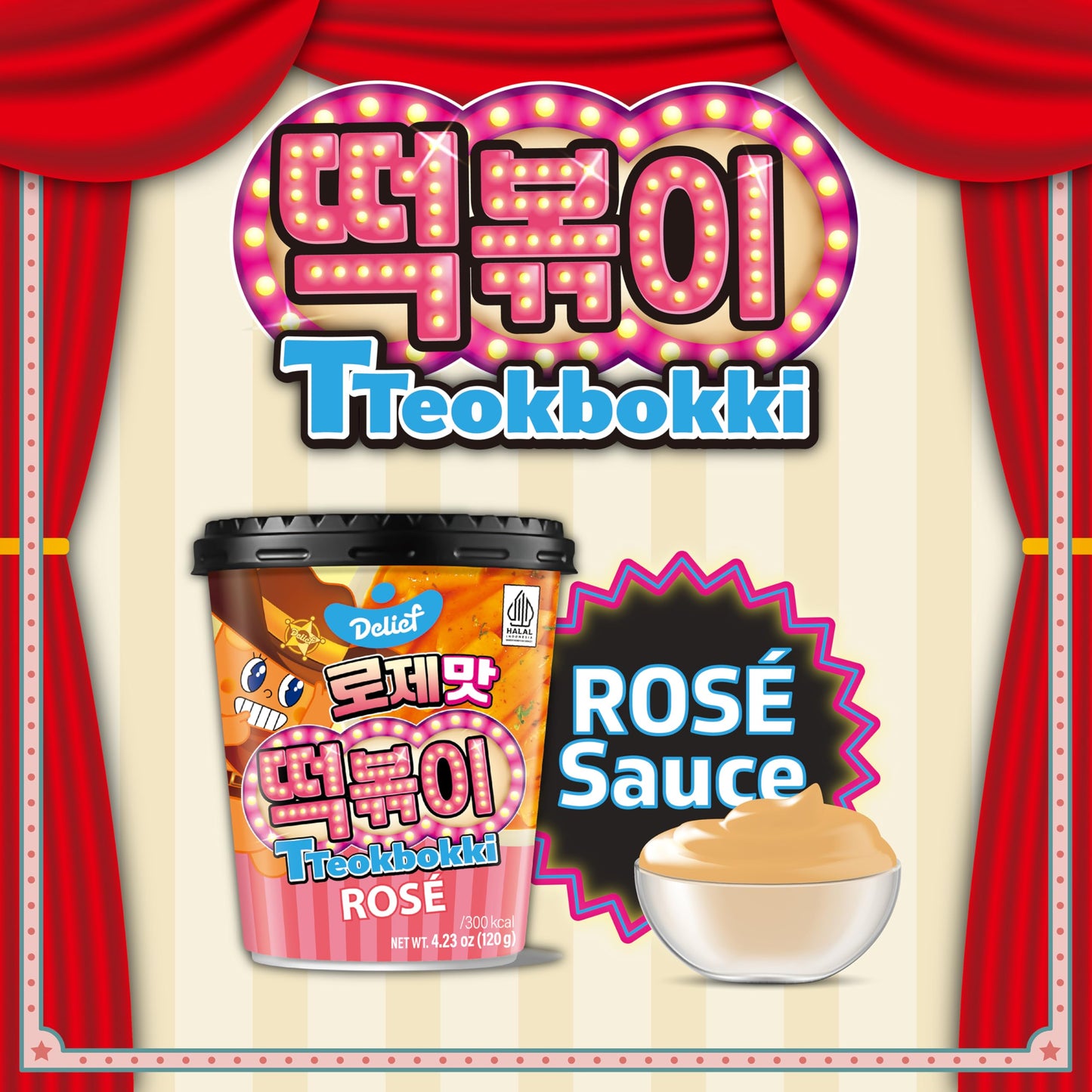 Delief Tteokbokki Cup Rose Flavor 4.23Oz(120G) Korean Street Food Korea Instant Rice Cake Snack, 4 Packs