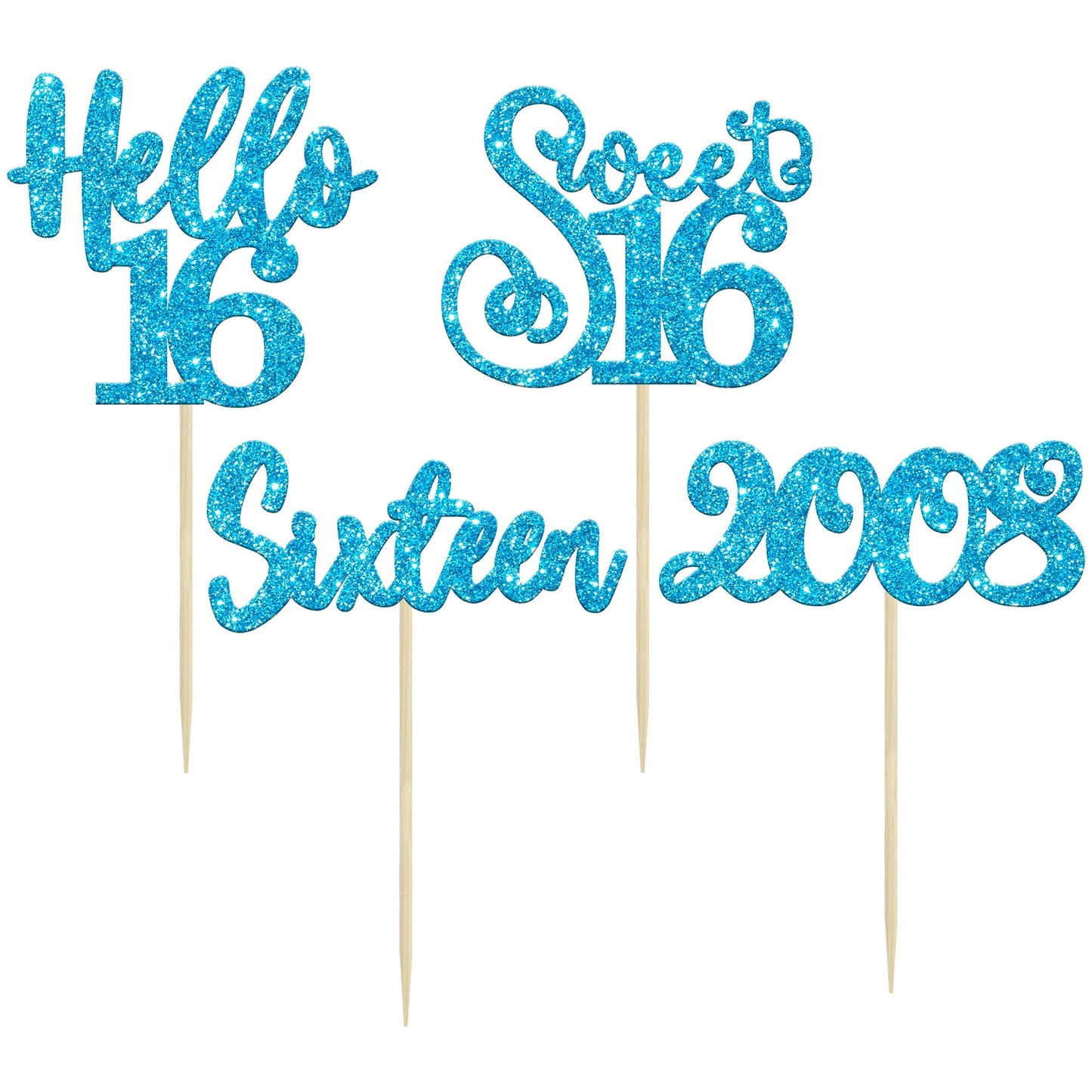 Gyufise 24Pcs Happy 16Th Birthday Cupcake Toppers Glitter Hello 16 Sweet 16 Cupcake Picks Sixteen Years Old Birthday Cake Decora