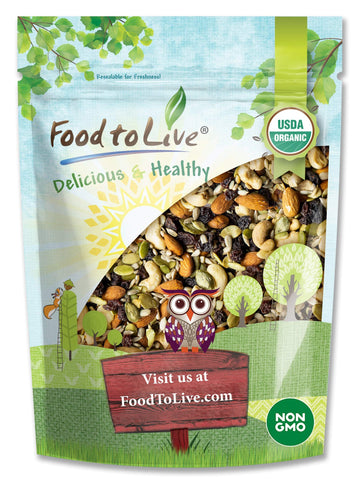 Organic Raw Seeds, Nuts and Raisins Mix, 2 Pounds - Raw and Non-GMO Trail Mix Contains Walnuts, Almonds, Cashews, Hazelnuts, and