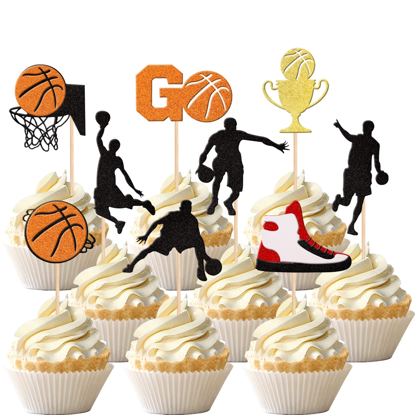 36 Pcs Basketball Cupcake Toppers Glitter Star Player Cupcake Picks Basketball Hoop Game Shoe Sports Ball Cake Decorations For Sports Theme Baby Shower Birthday Party Supplies