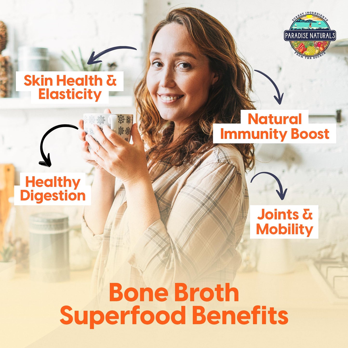 Paradise Naturals Beef Bone Broth Protein Powder, 100% Grass-Fed, 15g Protein, 8 Servings, Non-GMO, Low Sodium, Gluten-Free