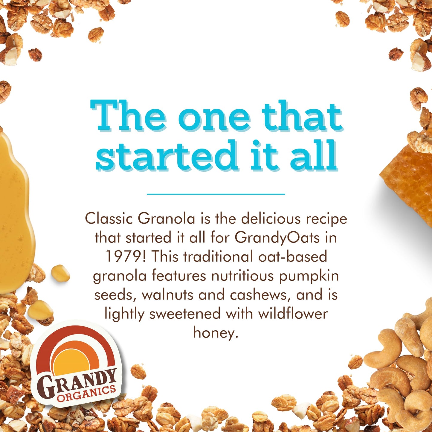 Grandy Organics Classic Granola  Certified Organic Granola Cereal  Low Sugar - Made with Oats  Pumpkin Seeds  Walnuts and Cashews  12oz Bags  Bulk Pack of 3