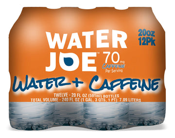 Water Joe Caffeinated Water - Sugar Free, 12 Pack of 20 Oz Bottles with 70mg Caffeine, Clear