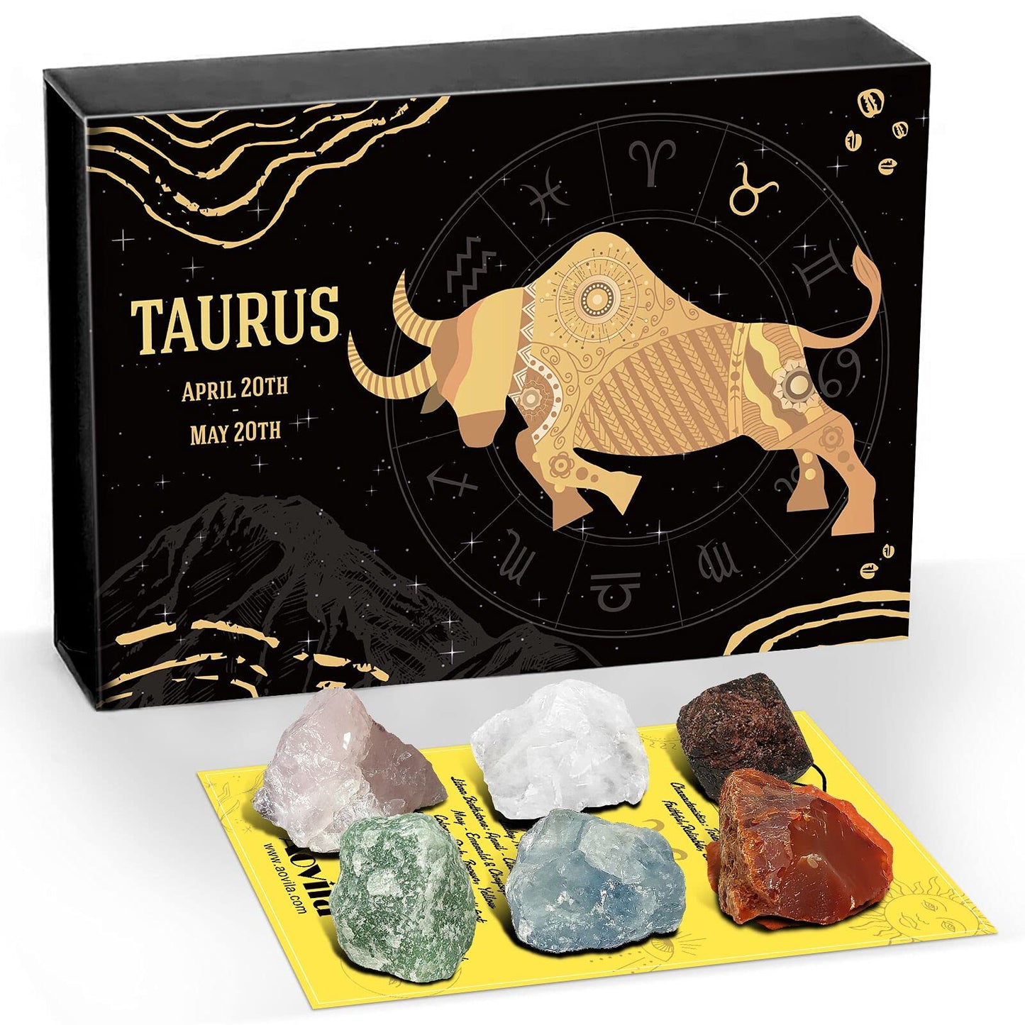 Taurus Crystals Gift Set, Zodiac Signs Healing Crystals Birthstones With Horoscope Box Set Taurus Astrology Crystals Healing Sto