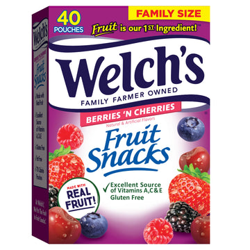 Welch'S Fruit Snacks, Berries 'N Cherries, Perfect Halloween Candy Bulk Pack, Gluten Free, Individual Single Serve Bags, 0.8 Oz