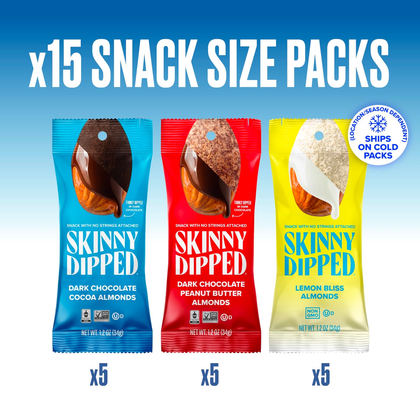 SkinnyDipped Snack Attack Almond Variety Pack, Chocolate Covered Almonds, Low Sugar, Gluten Free, Healthy Snack, 1.2 Ounce Bags
