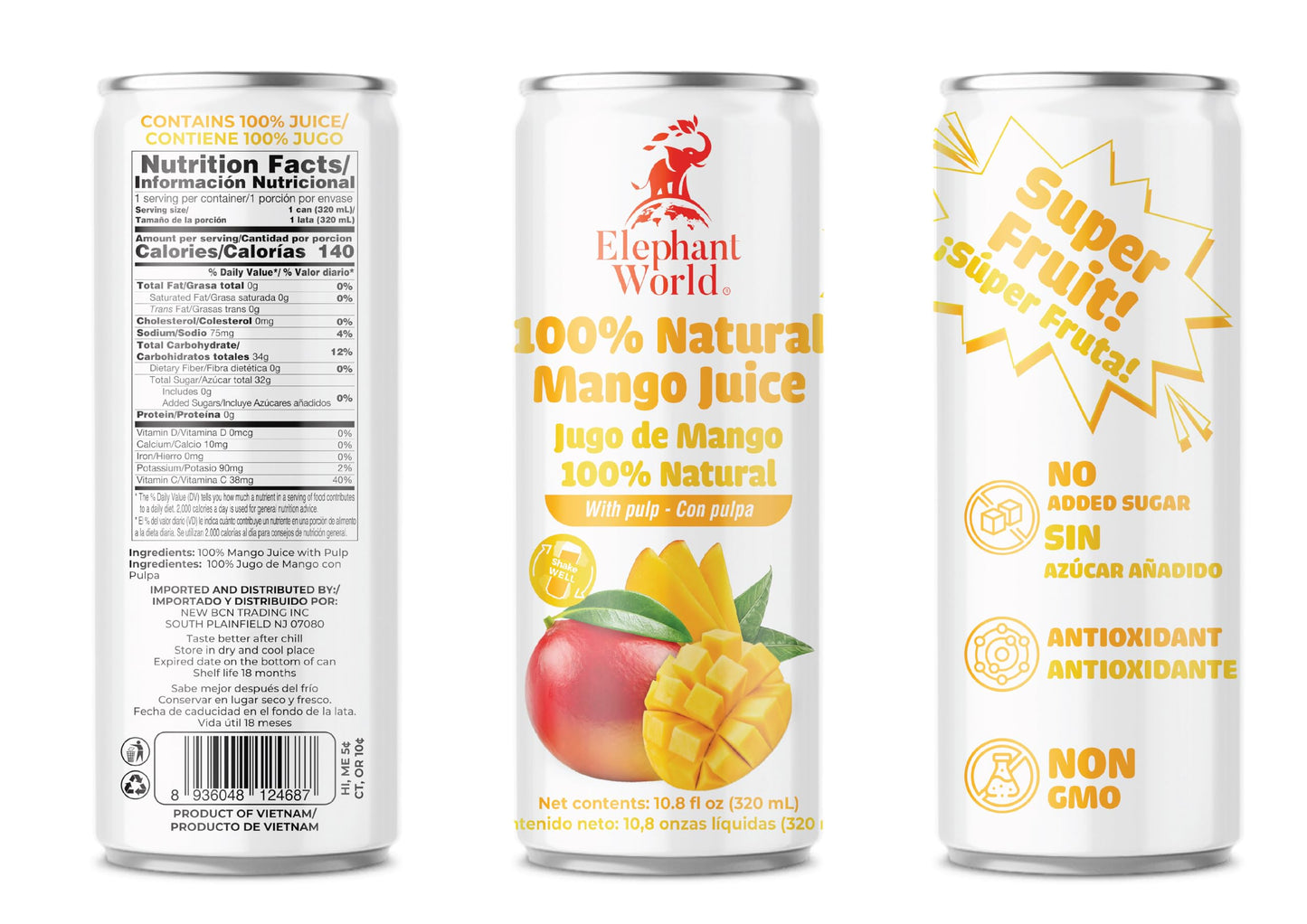 Elephant World 100% Natural Mango Juice | Non Gmo | 10.8 Oz (Pack Of 6), Mango