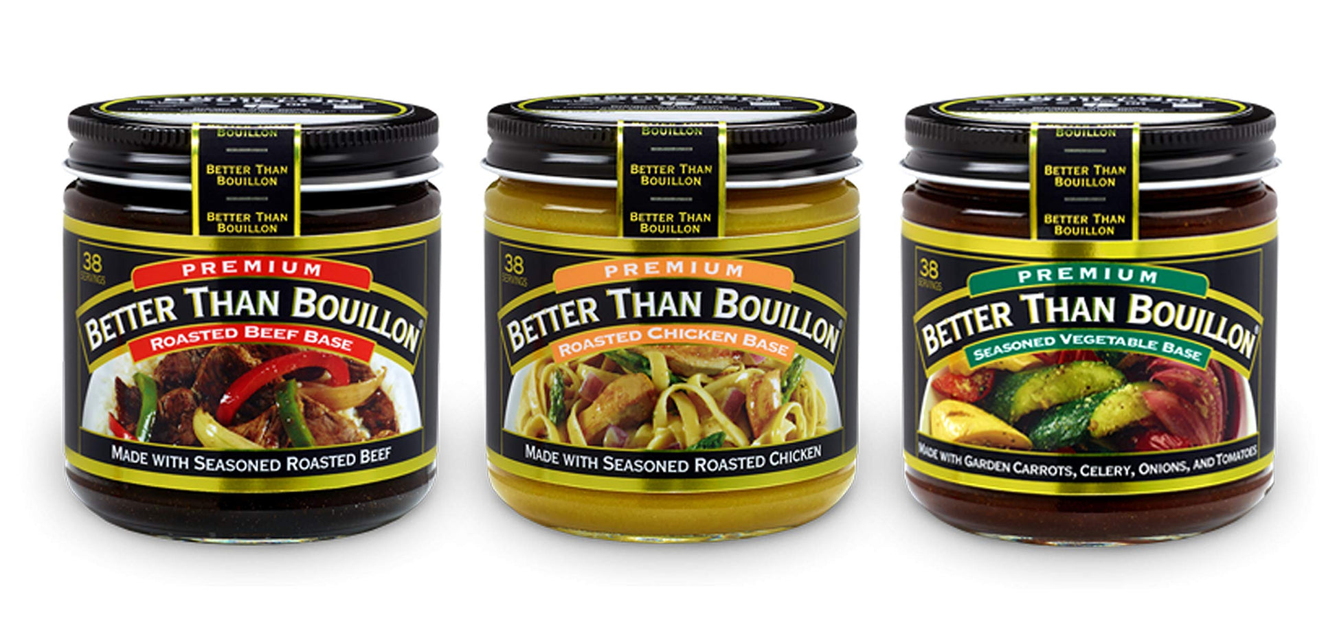 Better Than Bouillon Variety Pack - Roasted Beef, Roasted Chicken, Seasoned Vegetable Bases, 8oz (3 Pack)
