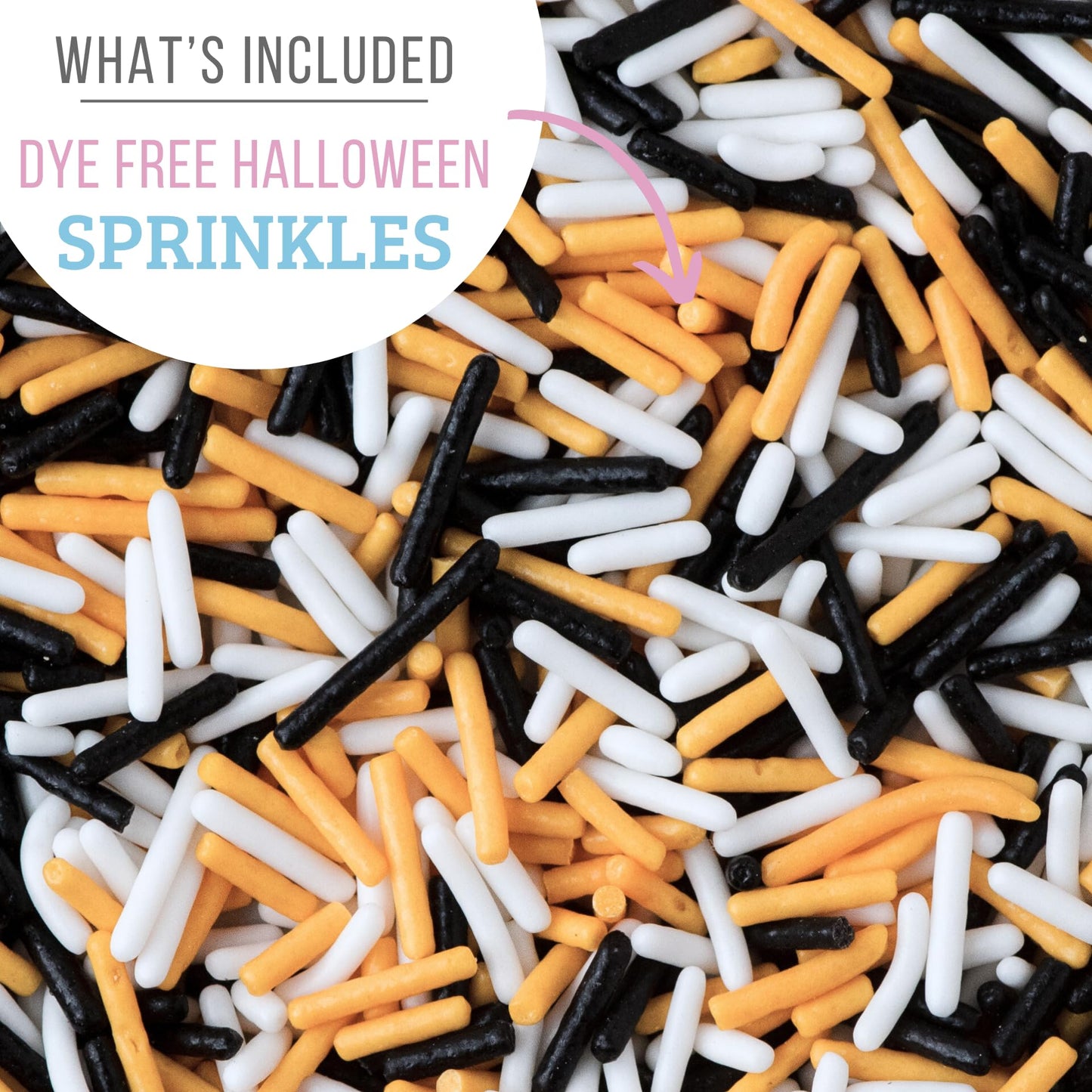 Sweets Indeed Dye-Free Halloween Frosting & Sprinkles Set - 8.22 oz | 2 Frosting Tubes (Orange & Black) + 2 Decorating Tips + 2 oz Sprinkle Mix (Black  Orange & White) | No Artificial Dyes Cupcake & Cookie Decorating Kit