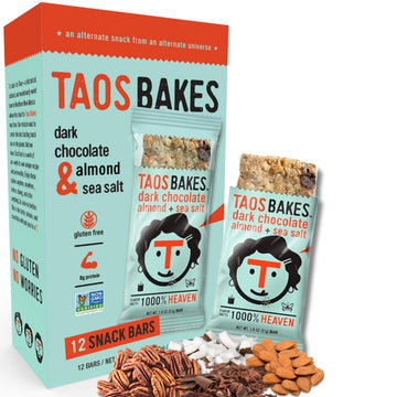 Taos Bakes Snack Bars - Dark Chocolate Almond + Sea Salt - 8g Protein, Vegan, Gluten Free - 12 Count (1.8oz Bars)