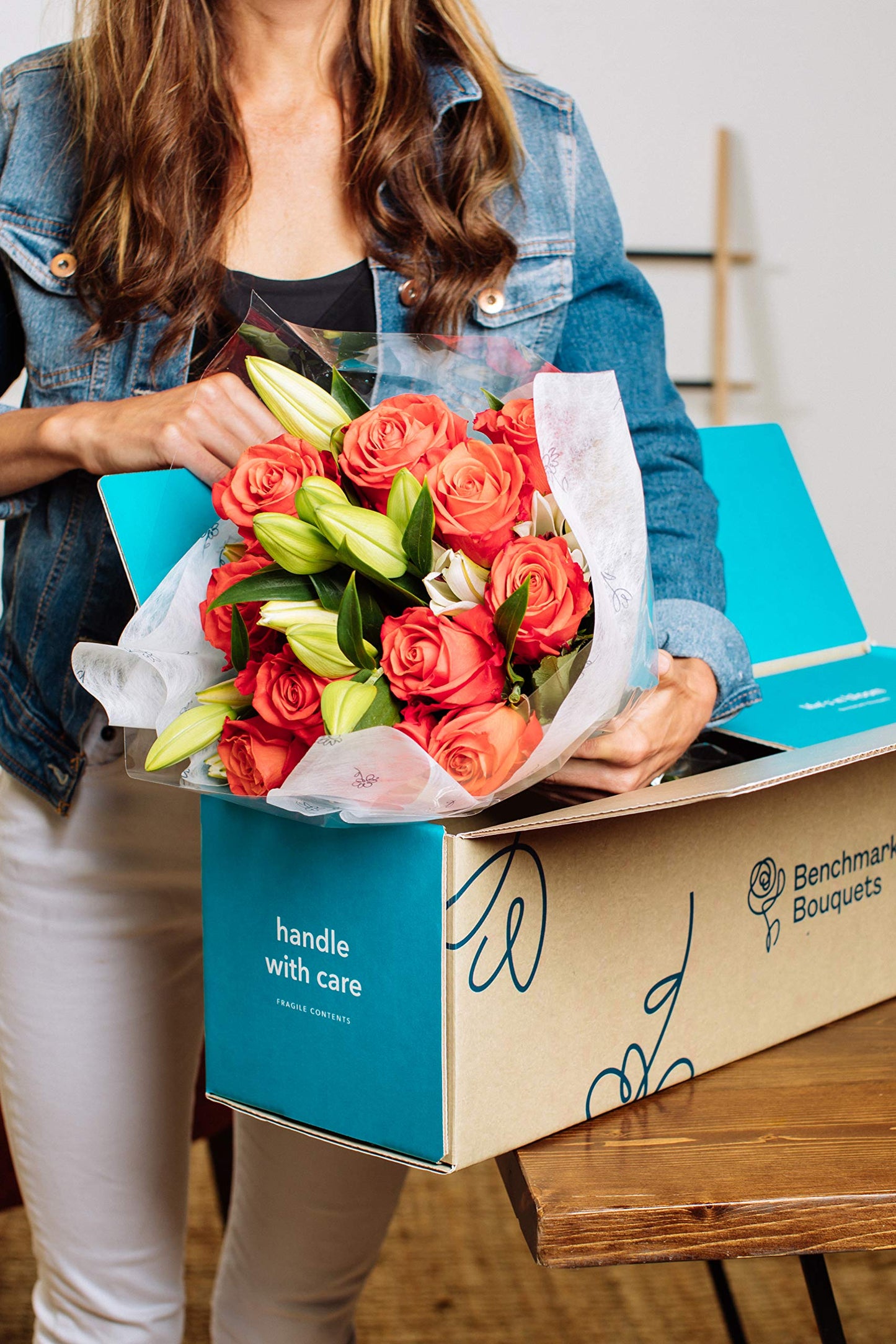 Benchmark Bouquets | Orange Rose And Lily Bouquet, Prime Delivery, Free Vase, Farm Direct Fresh Flowers, Gift For Anniversary, B