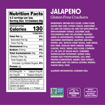 Miltons Gluten Free Crackers, Jalapeo - Non-GMO Project Verified, Kosher, Certified Gluten Free Snack, 5 Grains In Every Bite -