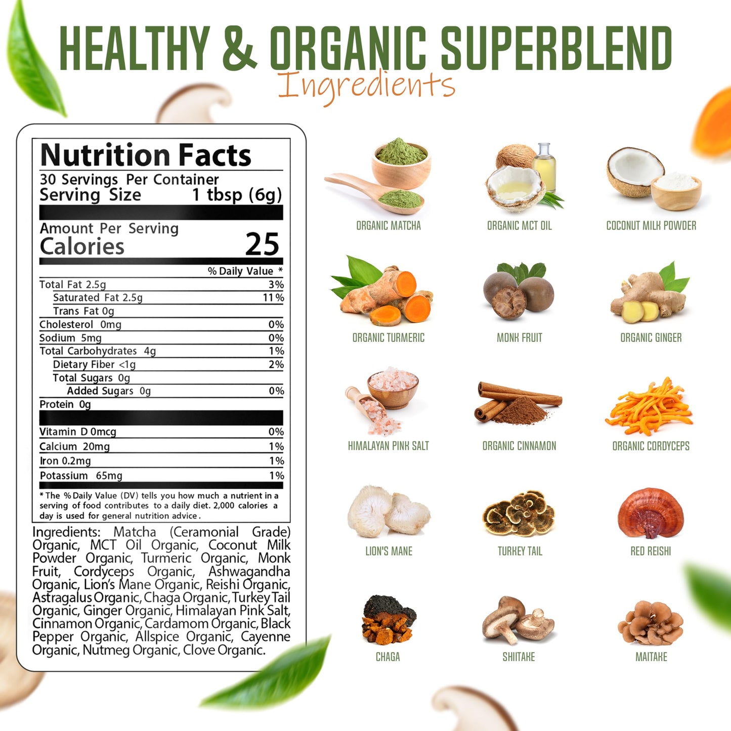 Revitealize Organic Matcha Mushroom Powder - Organic Ceremonial Grade Matcha Powder Blend Mushroom Coffee Alternative - Mushroom