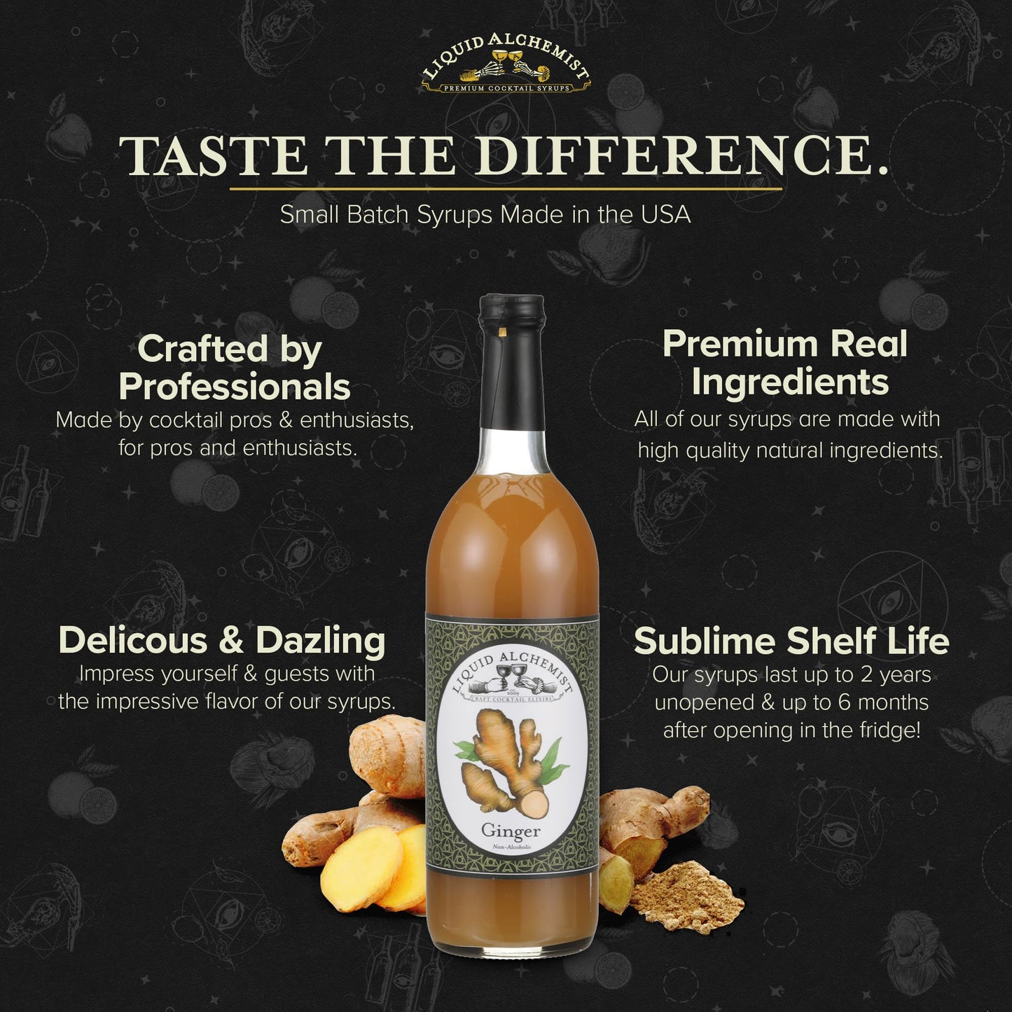 Liquid Alchemist Ginger Syrup for Cocktails - Non-GMO, Vegan - 25 Fl Oz