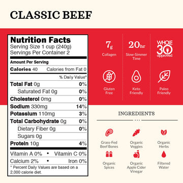 Kettle & Fire Beef Bone Broth Soup, Keto, Paleo, Gluten Free, Pack of 4, 16.9 fl oz each, 10g Protein