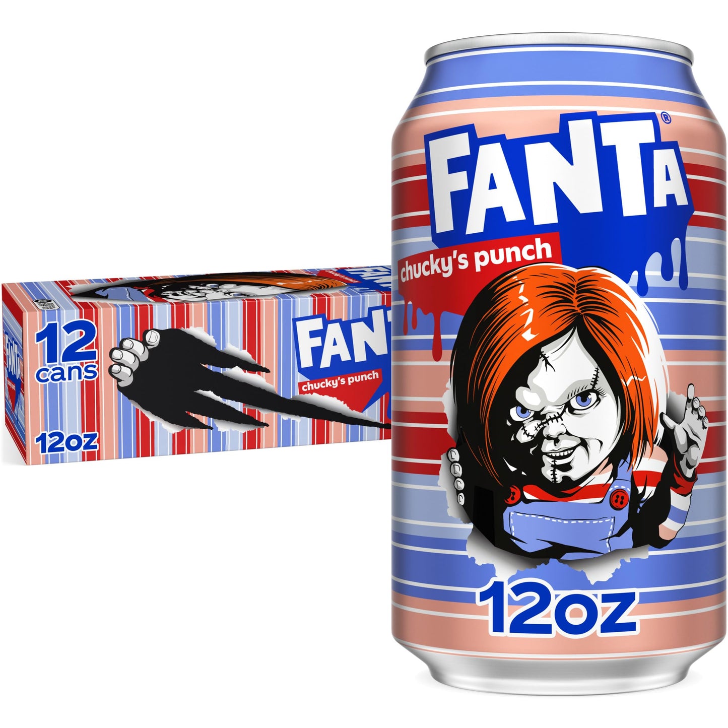 Fanta Fruit Punch Caffeine Free Soda Soft Drink  Chuckys Punch Halloween Edition  12 fl. oz. cans  12 pack
