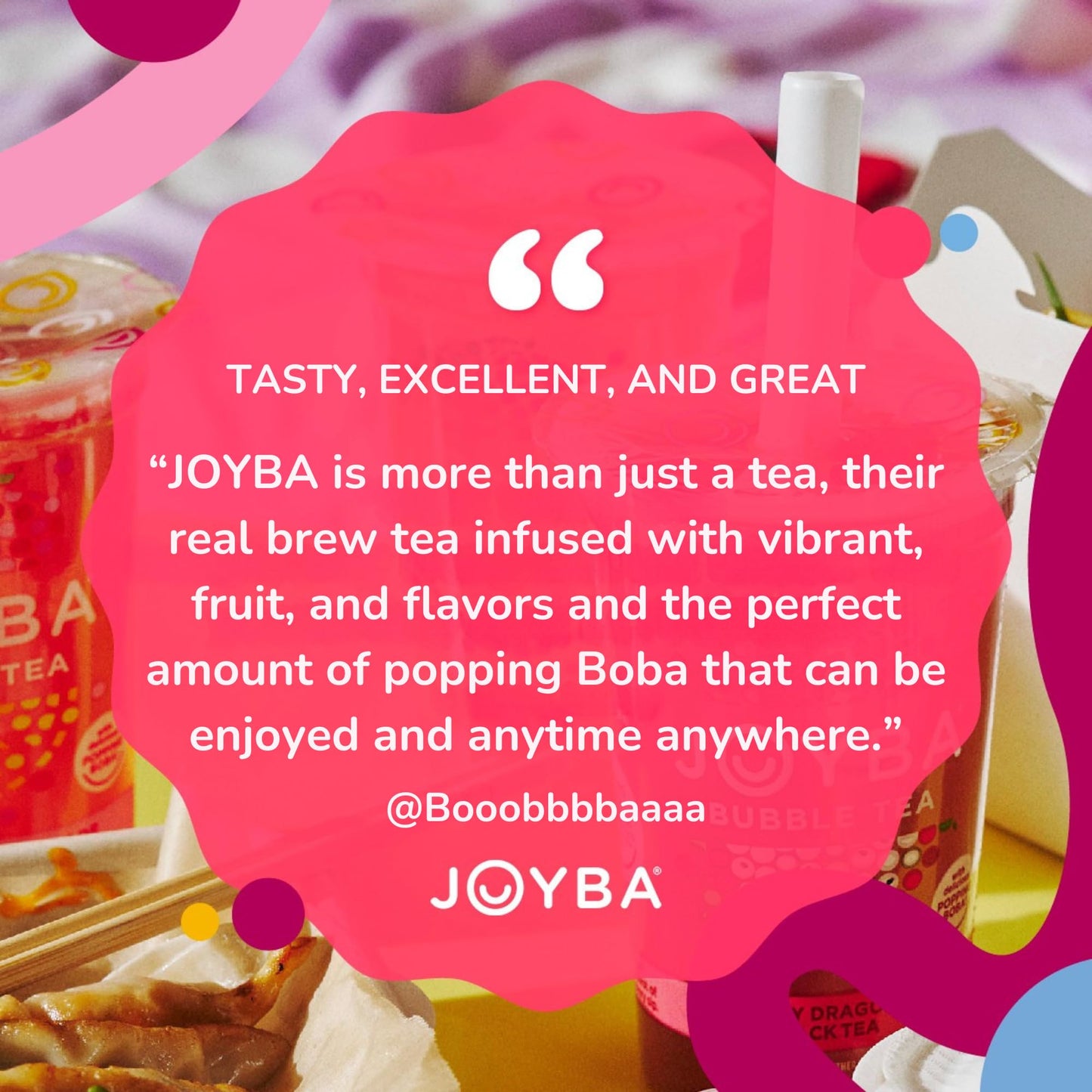 JOYBA Strawberry Rose Bubble Tea, 12 fl. oz. Cups, 4 Pack, Botanicals Infused