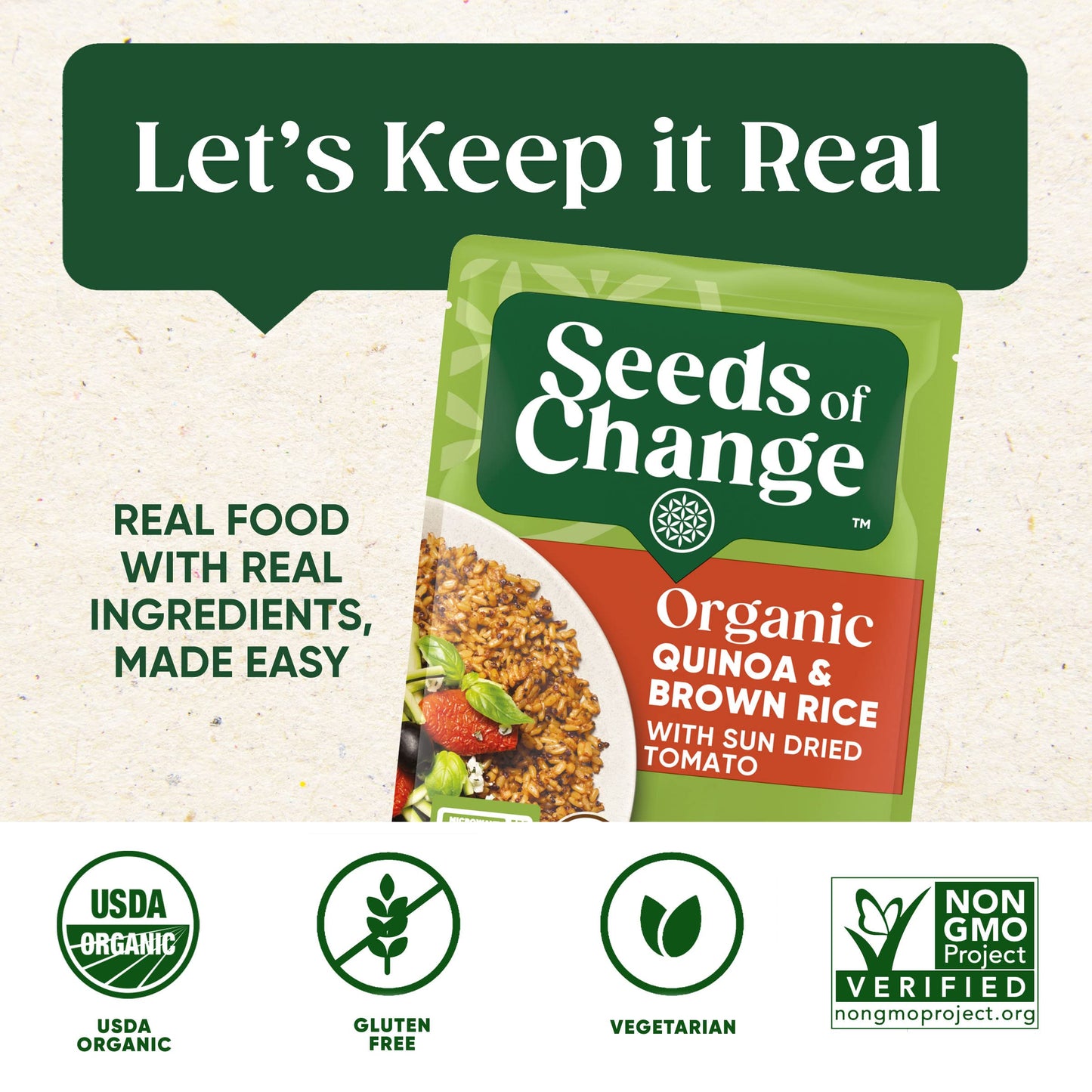 Seeds of Change Organic Quinoa & Brown Rice with Sun-Dried Tomato, Good Source of Fiber, No Artificial Ingredients, Vegetarian F