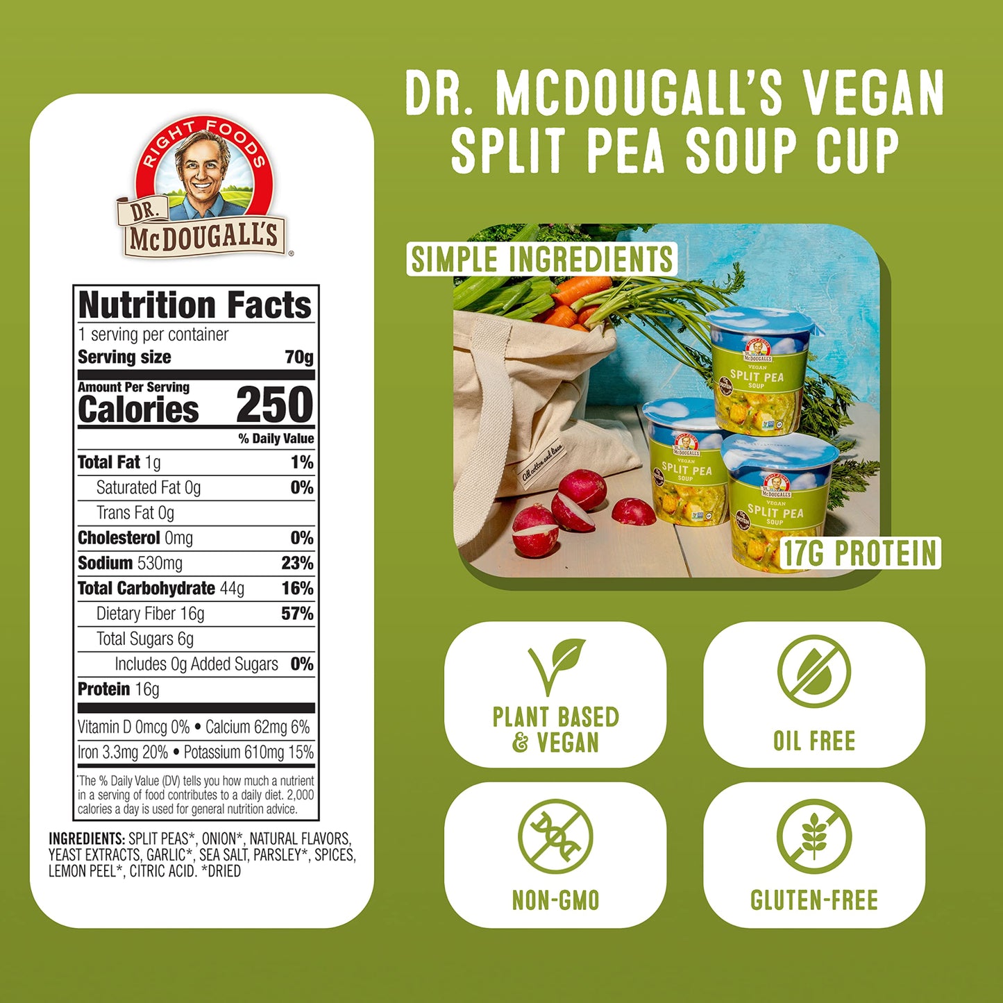 Dr. McDougall s Vegan Split Pea Soup - Gluten Free - Ramen Noodles - Instant Ramen Noodle Cups - Low Sodium Ramen - Non-GMO - V