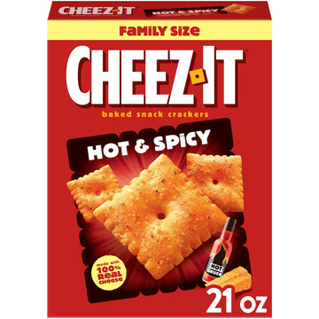 Cheez-It Baked Snack Crackers, Lunch Snacks, Family Size, Hot and Spicy, 21oz Box (1 Box)