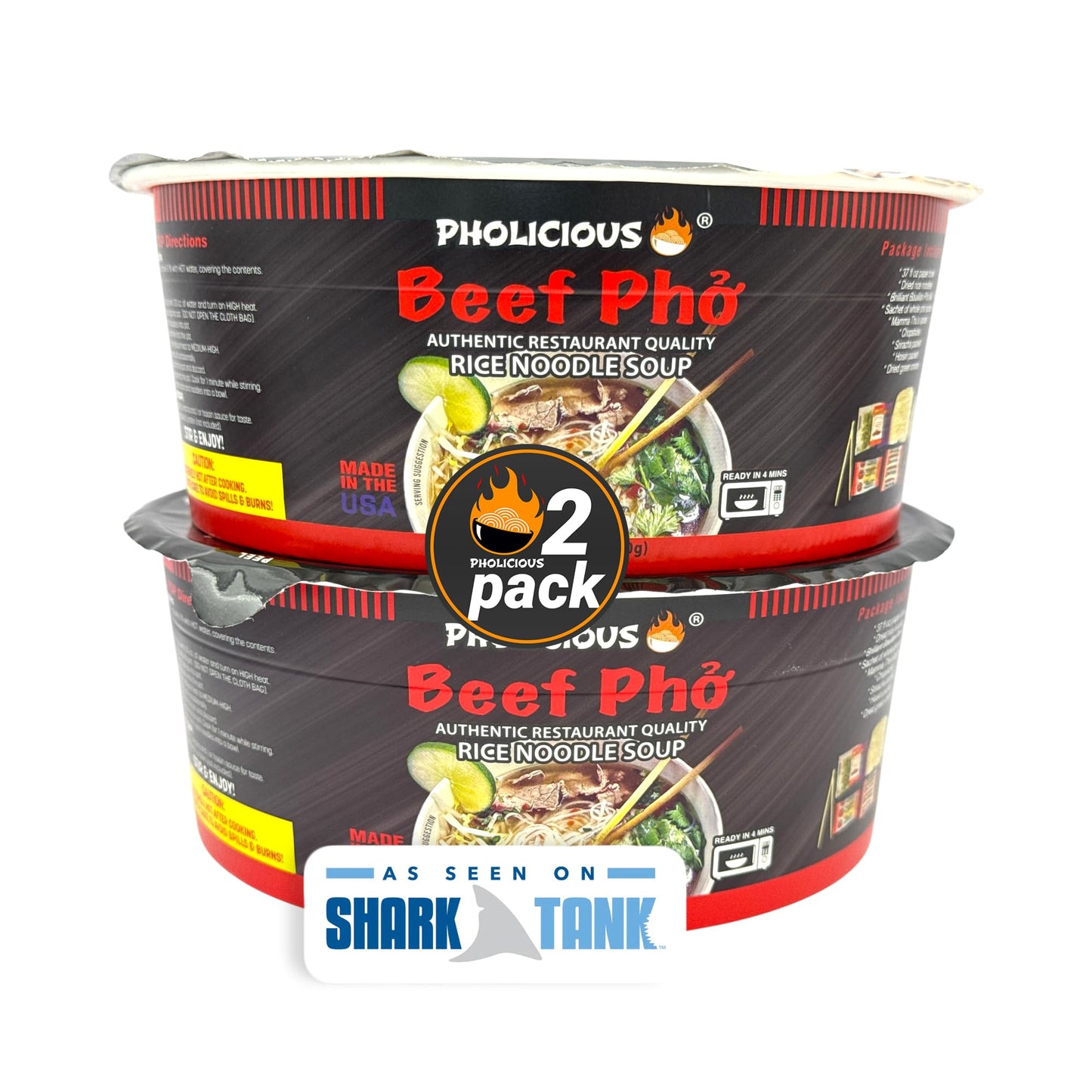 Pholicious Instant Beef Pho, Authentic Vietnamese Rice Noodle Soup Kit With Spices & Broth Mix, Ramen Noodles Alternative, Quick