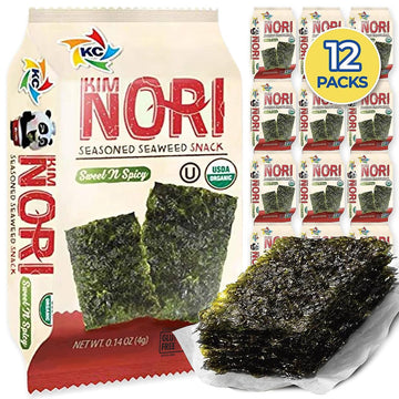 Kimnori Seasoned Seaweed Snacks Sheets - Organic Sweet 'N Spicy Flavor 12 Individual Packs Roasted Crispy Premium 100% Natural L