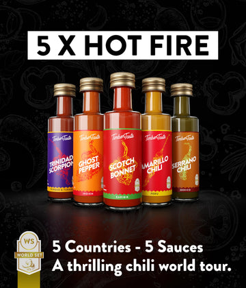 Timber Taste World Hot Sauce Gift Set [5X1.35 Oz] Hot Sauce Variety Pack - Spicy Condiment Set For Heat Lovers In Mini Bottles -