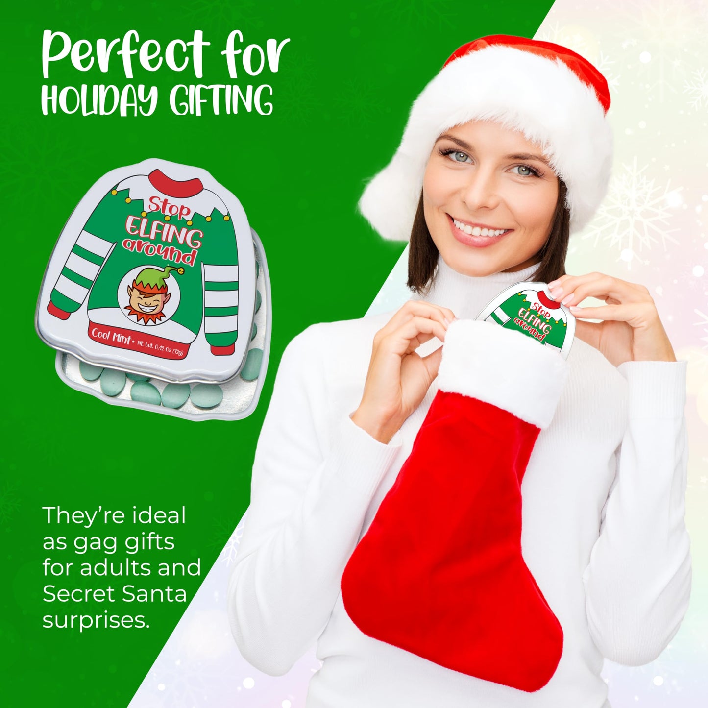 4Es Novelty Humorous Christmas Poop Candy Breath Mint Tins  4 Pack Ugly Sweater Tins Funny Christmas Candy Stocking Stuffer for Kids Teens mature-themeds Boys Girls Unique Funny Gag Gift White Elephant Gift Exchange for Men Women