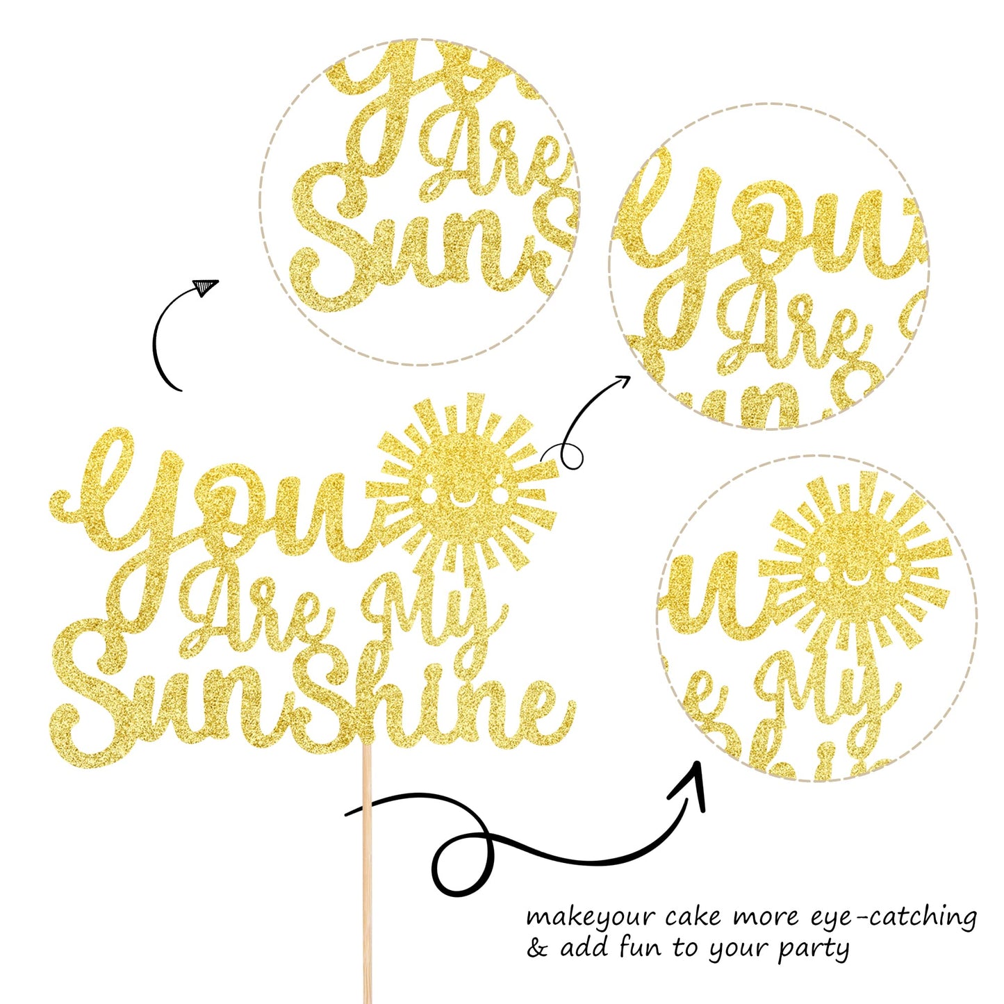 1 Pcs You Are My Sunshine Cake Topper With Gold Glitter Sun Smile Face Bridal Shower Sunshine Cake Pick For Wedding Engagement B
