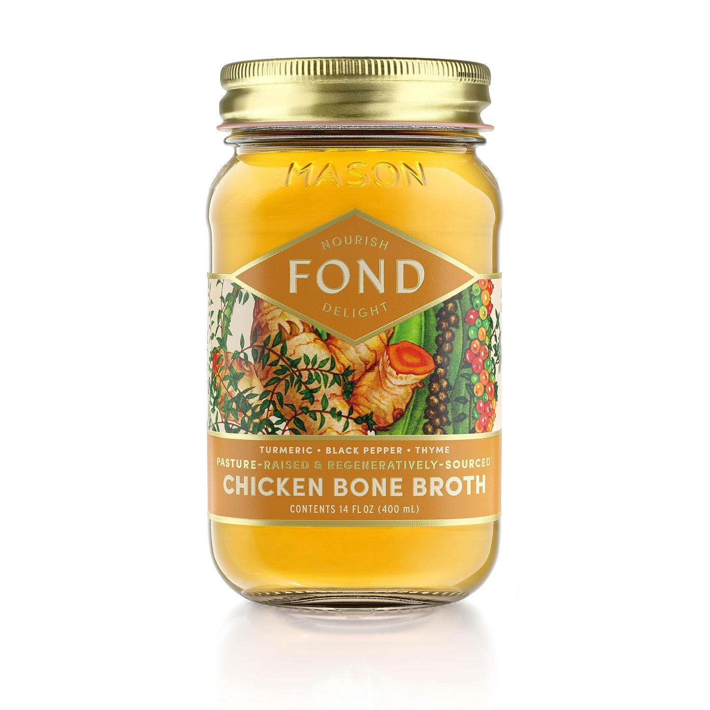 FOND NOURISH DELIGHT Organic Chicken Bone Broth, 14 Fl Oz, Pack of 12