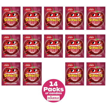 Douzzle Dibbitz Cherry, Candy Filled Straw Sticks (14 Count, Pack Of 1) Individually Wrapped Candies, Birthday Party Favors, Goo