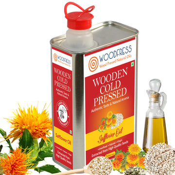 WOODFRESS Cold Pressed Safflower Oil 1 Litre, Freshly Hulled, 5kg Seeds for 1L Pure Woodpress Oil, Wood Pressed Kardai/Kardi Tel
